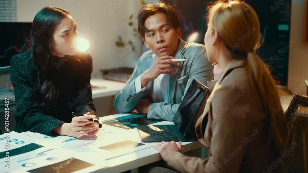 Fototapete business team is analyzing financial data and discussing stock market trends in a modern office, ill