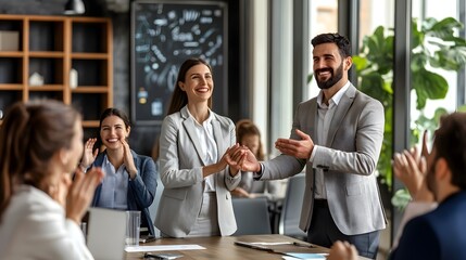 Obraz premium Business Colleagues Applauding a Colleague in a Meeting