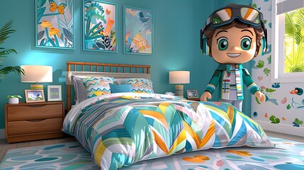 Cute 3D Business Character Wearing Virtual Reality Goggles