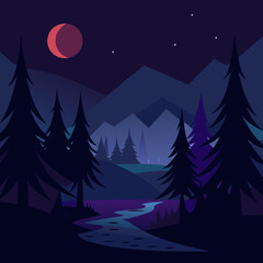 Naklejka premium A beautiful picture of nature in the dark dark night of deep forest