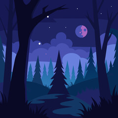Fototapeta premium A beautiful picture of nature in the dark dark night of deep forest