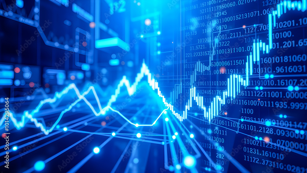 Poster financial chart on technology abstract background. 3d rendering toned image