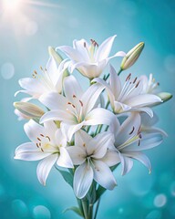 Fototapeta premium Blooming white lilies with delicate petals in a serene setting.