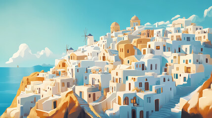 Fototapeta premium Santorini. Sky Islands. Illustration