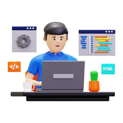 3d Software Engineer Making Adjustments To Program Coding Illustration