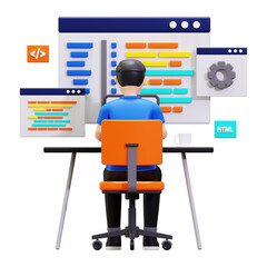 3d Professional Programmer Writing Code For Testing Computer Software Illustration