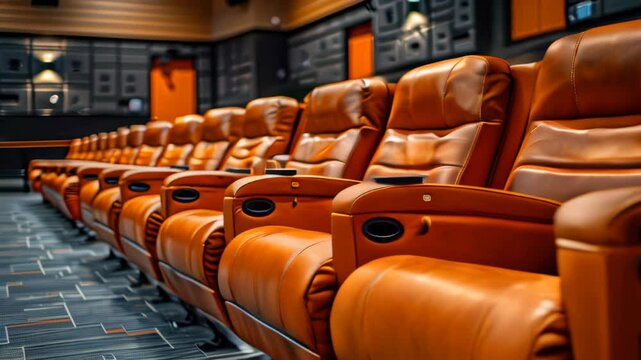 Comfortable leather seating arrangement in a modern cinema, perfect for enjoying the latest blockbuster