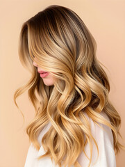 Naklejka premium Beautiful blonde woman with long wavy hair. Beauty, fashion.