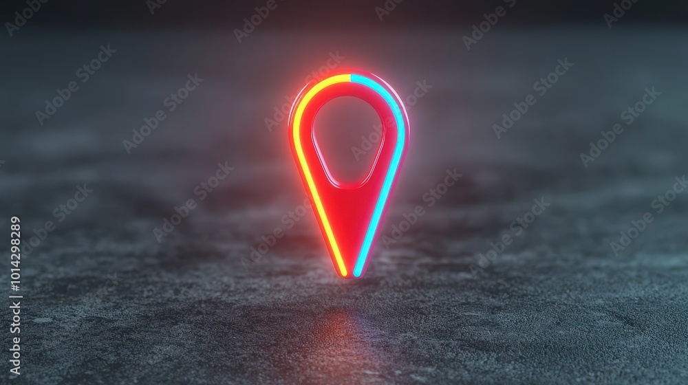 Poster 3d neon location pin symbol gps marker navigation map digital technology