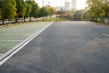 Empty urban road and buildings in the city