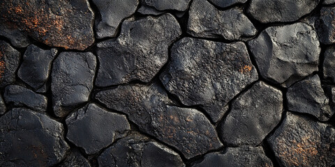 Fototapeta premium Lava rocks background, volcanic igneous molten magma rock backdrop, geological backgrounds