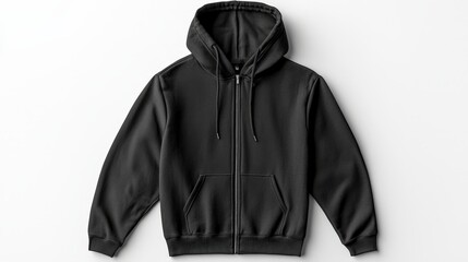 Black Zip Up Hoodie Mockup   Front and Back View on White Background