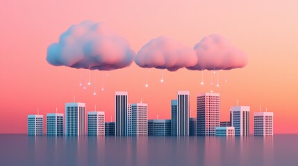 Fototapeta premium Cloud Computing Futuristic Cityscape with Connected Buildings