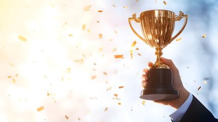A gold trophy cup symbolizing victory and achievement, representing success, competition, and being the best