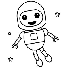 A cute little robot flying in space