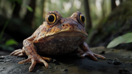 Fototapeta premium Close Up of a Curious Frog in a Lush Forest Setting