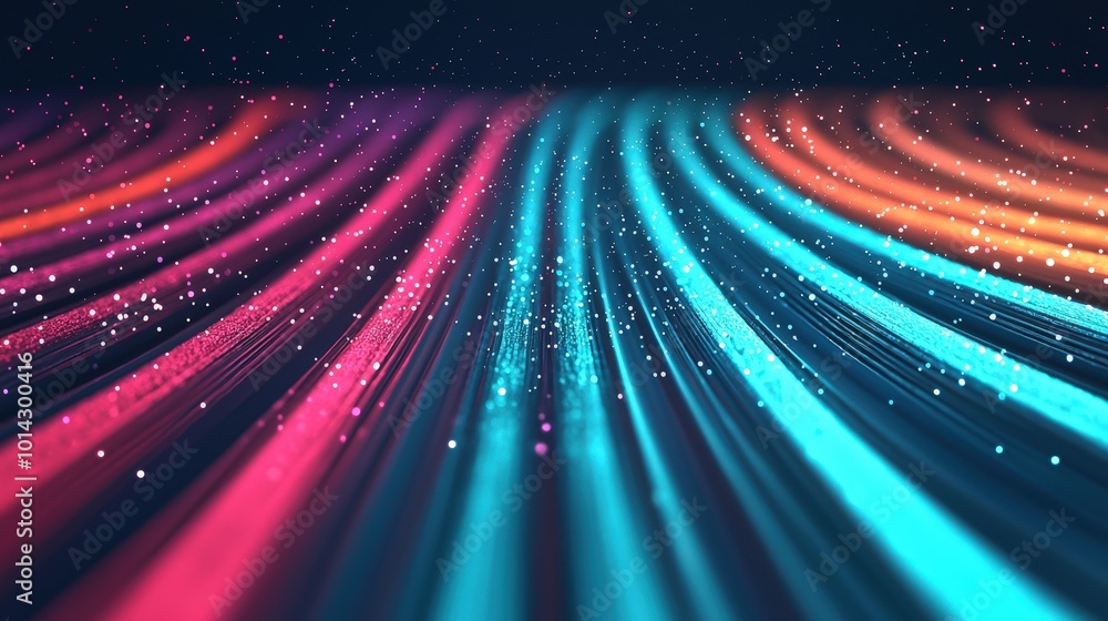 Poster abstract futuristic background with glowing lines and particles