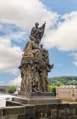 Sculpture of Francis Xavier by Ferdinand Maximilian Brokoff on Charles Bridge in Prague in Czech Republic