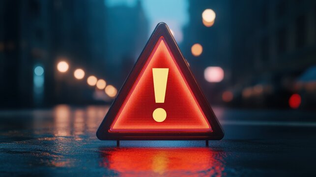  3D warning triangle with an exclamation mark at the center, representing emergency notifications and caution, highlighting the importance of staying alert in dangerous scenarios.