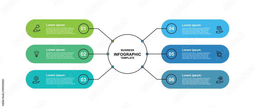 Poster Design template infographic with 6 step process on circle diagram concept suitable for business information and web presentation