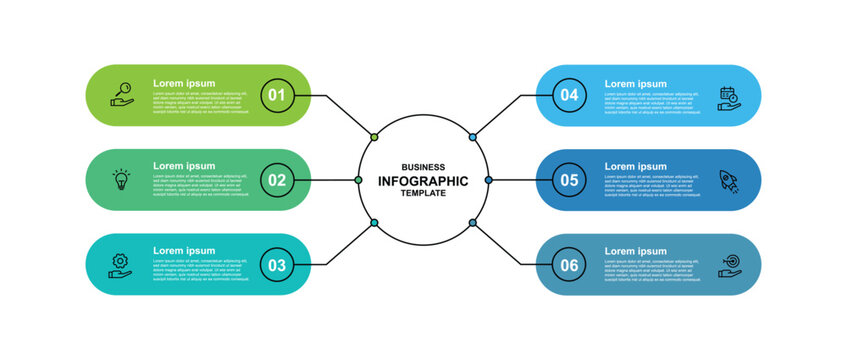 Design template infographic with 6 step process on circle diagram concept suitable for business information and web presentation