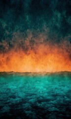 Obraz premium Fiery horizon blending into a serene teal ocean scene.