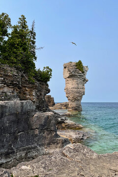 Flowerpot Island at Fathom Five National Marine Park on the Bruce Peninsula, Georgian Bay. Tobermory, Ontario, Canada.	