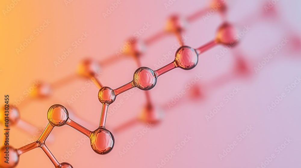 Poster abstract 3d molecular structure with pink and orange gradient background