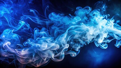 Obraz premium Blue and White Vape Smoke Artistry on Dark Blue Background for Visual Impact