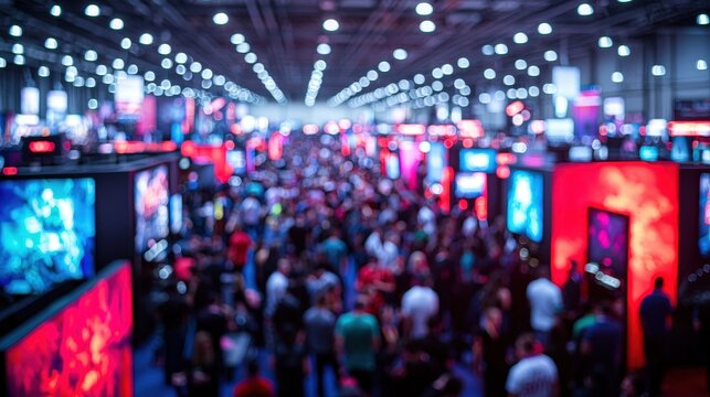 Blurred Crowd at a Gaming Convention  Exhibition Hall  Event  Conference  Technology  Exci