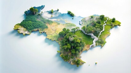 Double Exposure of Venezuela Map with Administrative Regions on White Background for Geographical Analysis