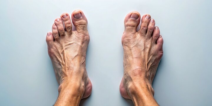 Drone Photography of Arthritis Bunion and Sore Joints - Top View of Feet with Rheumatoid Arthritis Symptoms for Health Awareness and Education