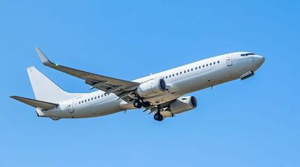 White Boeing 737 Airplane Ascending in Clear Blue Sky