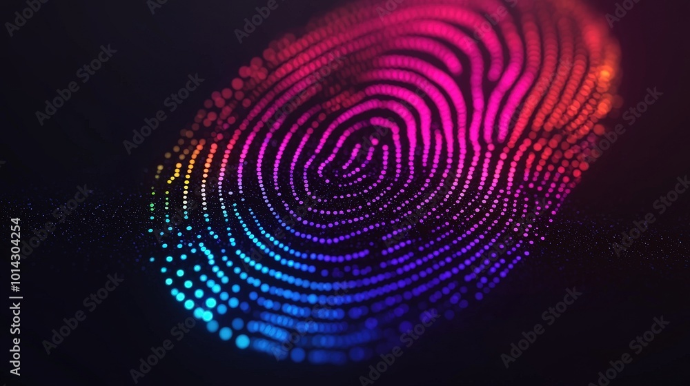 Poster abstract fingerprint design with glowing dots and colorful gradient