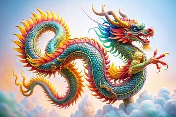 Fototapeta premium Long Exposure of a Majestic Chinese Dragon on White Background for Stunning Visual Impact