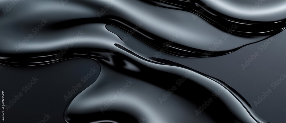 Poster abstract image showcasing fluid black material with smooth curves and reflections, ideal for modern 