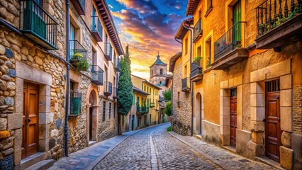 Narrow Street in Old Town Segovia, Spain - Historic Charm and Architectural Beauty