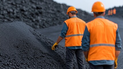 Construction Workers Inspecting Asphalt Pavement in Quarry