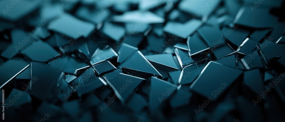 Aufkleber close-up view of shattered black glass pieces creating an abstract pattern; perfect for backgrounds 