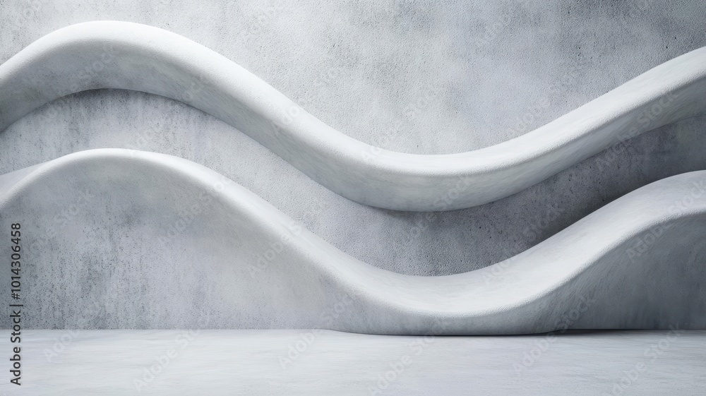 Poster modern abstract background featuring smooth, wavy lines in a minimalist style with a sleek concrete 