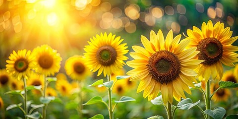 Obraz premium Golden Sunshine Illuminates a Field of Vibrant Sunflowers, Each Petal a Beacon of Light and Joy