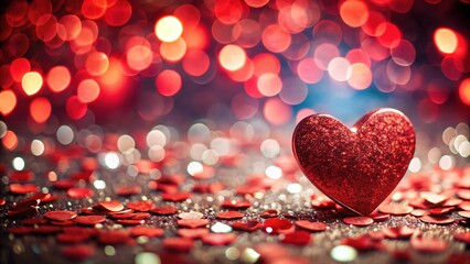 Fototapeta premium Stunning Valentine's Day Background with Red Metallic Heart Confetti for Festive Celebrations