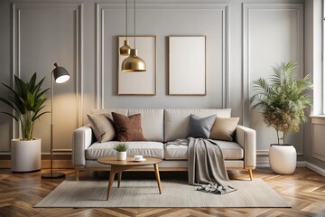 Stylish Room with Mockup Poster and Cozy Couch - Fashion Photography for Harmonious Interior Design