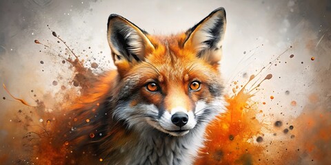 Fototapeta premium A Striking Portrait of a Fox Amidst a Burst of Orange and Gray Hues