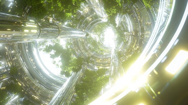 Futuristic Space Colony Mega-Structure Concept Art with Parks, Schools, and Marketplaces in Ray Tracing | Cinematic Quality Illustration of Inhabited Space Station