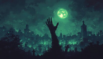 Fototapeta premium Zombie Hand Emerging from Graveyard on a Spooky Night