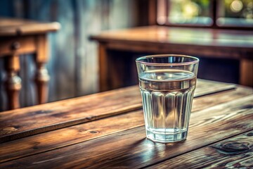 Simple glass of water on rustic wooden table