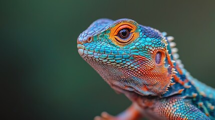 Obraz premium Close up of a Vibrant Blue and Orange Lizard with a Sharp Eye