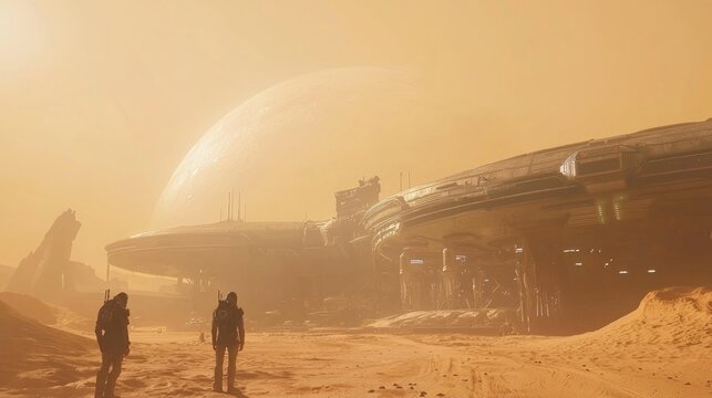 Scientific Exploration on an Alien Planet - Futuristic Ray Tracing Space Colonization Concept Art