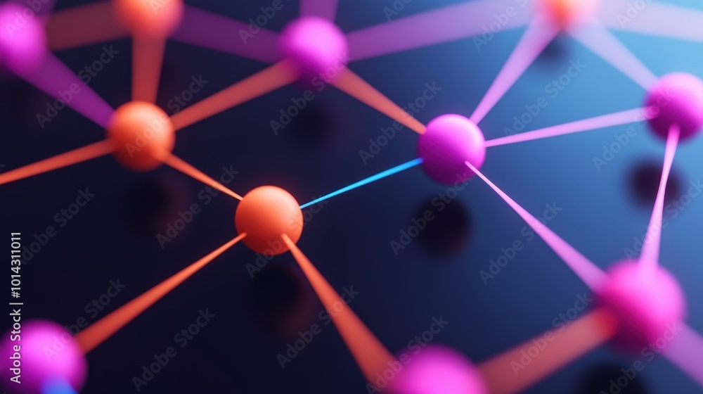 Poster abstract network connection concept with colored spheres and lines